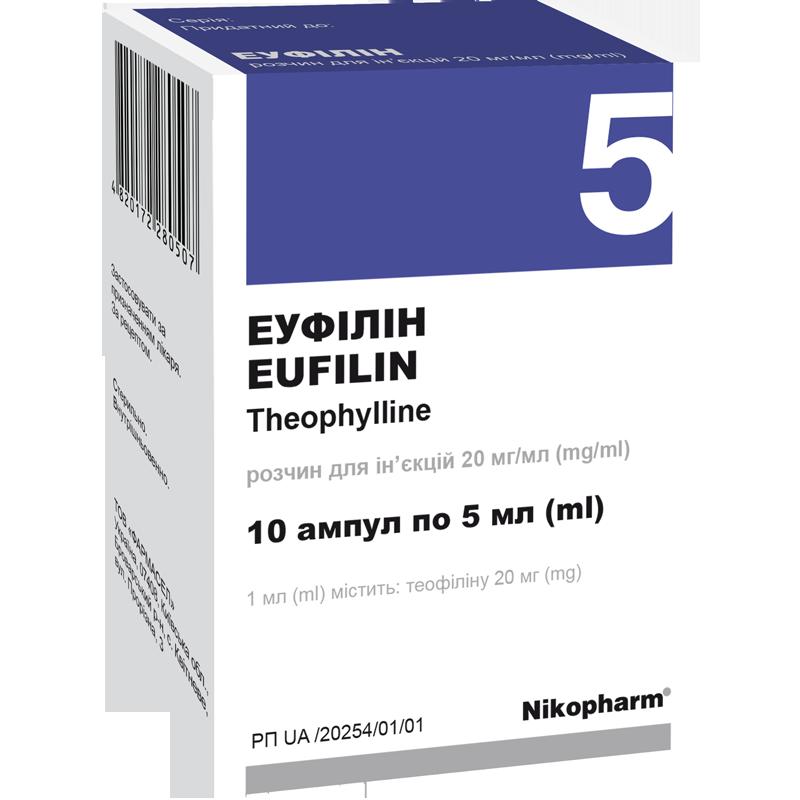 Еуфілін, розчин для ін’єкцій 20 мг/мл по 5мл №10